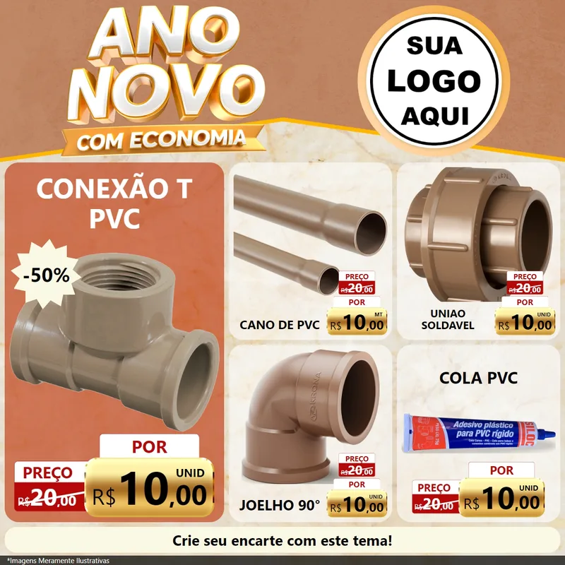 Modelo de Rede Social para Feed Facebook com o tema Ano Novo Com Economia para Tubos e conexões