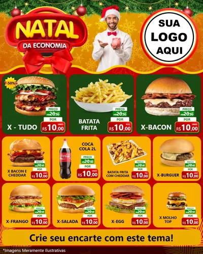 Modelo de Rede Social para Feed Instagram com o tema Natal da Economia para Hamburgueria