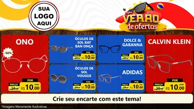 Modelo de TV para TV Horizontal com o tema Super Verão de Ofertas para Óticas