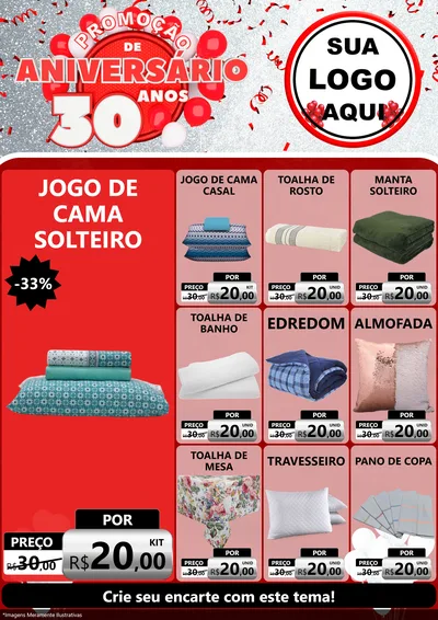 Modelo de Encarte para Encarte A4 Vertical com o tema Promoção de Aniversário - 30 Anos para Cama, Mesa e Banho