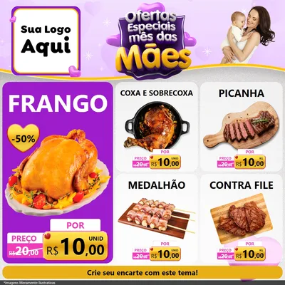 Modelo de Rede Social para Feed Facebook com o tema Ofertas Especiais - Mês das Mães para Assados
