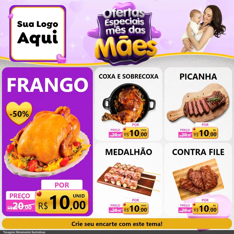 Modelo de Rede Social para Feed Facebook com o tema Ofertas Especiais - Mês das Mães para Assados