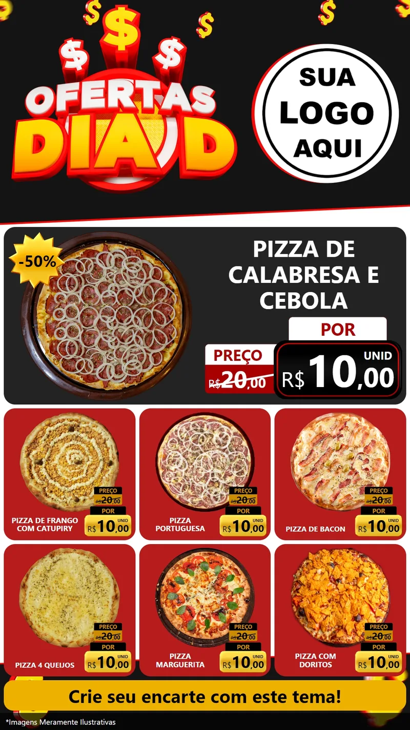 Modelo de Rede Social para Stories com o tema Ofertas Dia D para Pizzaria