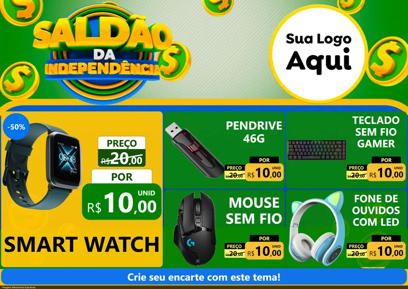 Modelo de Encarte para Encarte A4 Horizontal com o tema Saldão da Indepêndencia para Informática