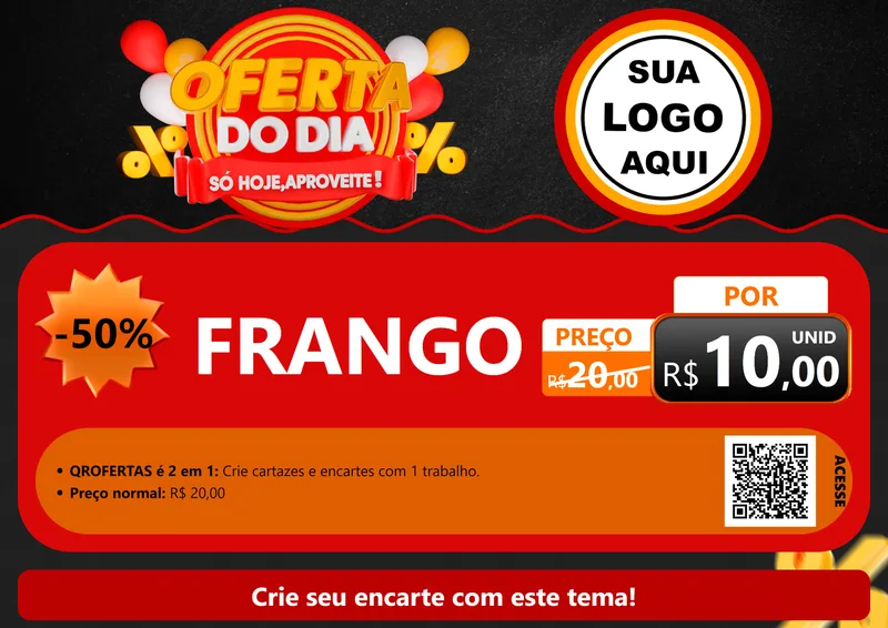 Modelo de Cartaz para Cartaz A4 Horizontal com o tema Oferta do Dia - Só hoje, Aproveite! para Assados