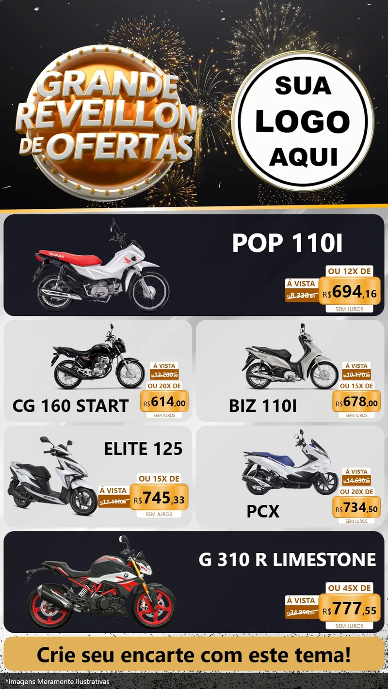 Modelo de TV para TV Vertical com o tema Grande Réveillon de Ofertas para Concessionaria de Motos