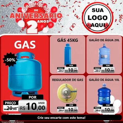 Modelo de Rede Social para Feed Facebook com o tema Promoção de Aniversário - 2 Anos para Água e gás