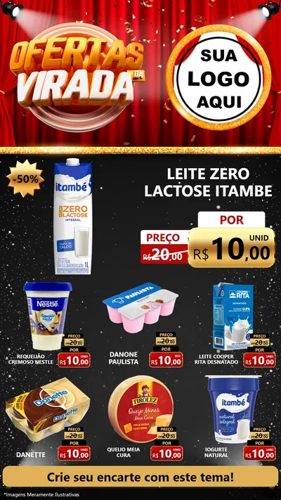 Modelo de Rede Social para Stories com o tema Ofertas da Virada para Frios e Laticínios