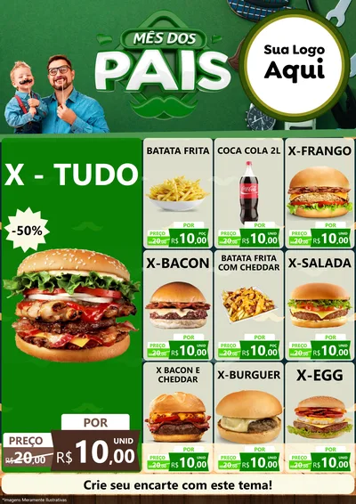 Modelo de Encarte para Encarte A4 Vertical com o tema Mês dos Pais para Hamburgueria