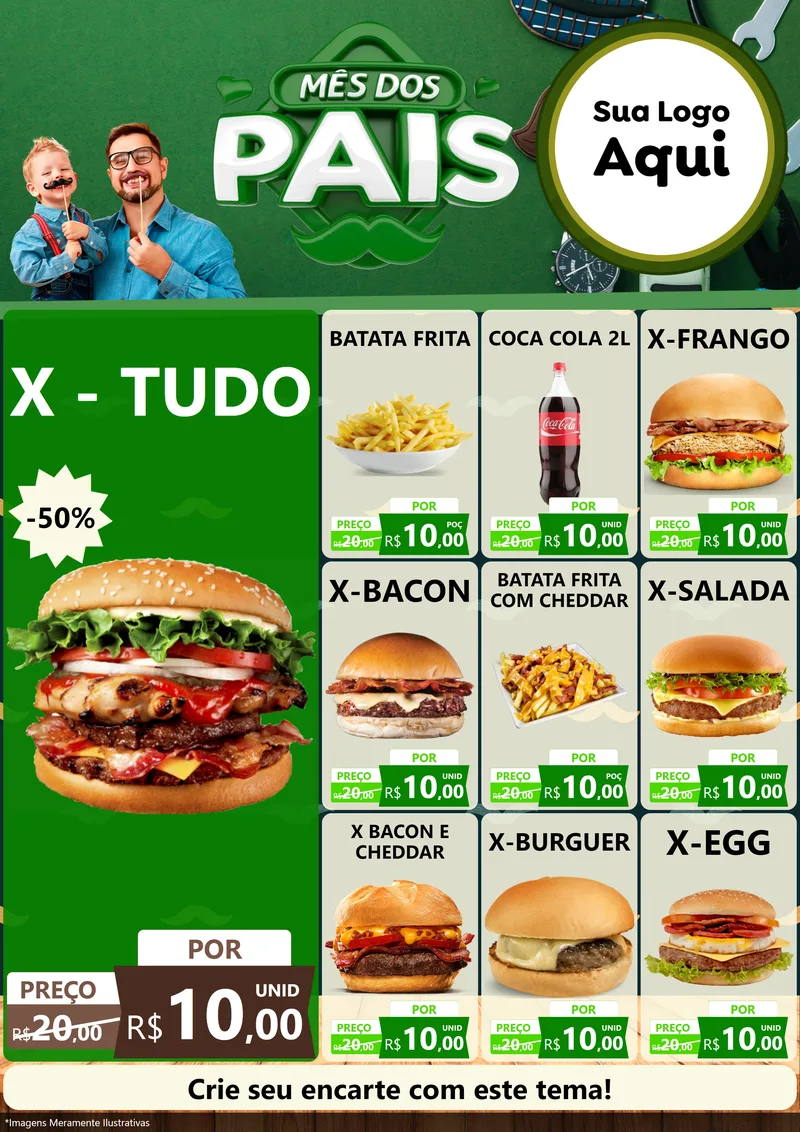 Modelo de Encarte para Encarte A4 Vertical com o tema Mês dos Pais para Hamburgueria