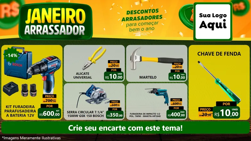 Modelo de TV para TV Horizontal com o tema Janeiro Arrasador para Maquinas e Ferramentas