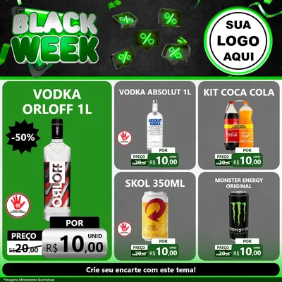 Modelo de Rede Social para Feed Facebook com o tema Black Week para Distribuidora de bebidas