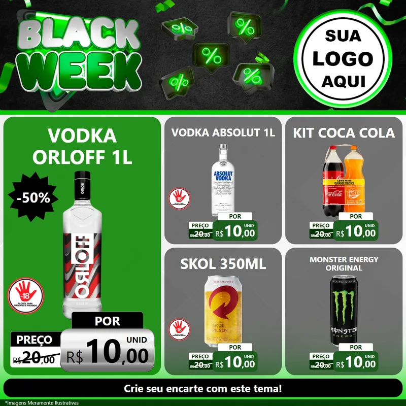 Modelo de Rede Social para Feed Facebook com o tema Black Week para Distribuidora de bebidas