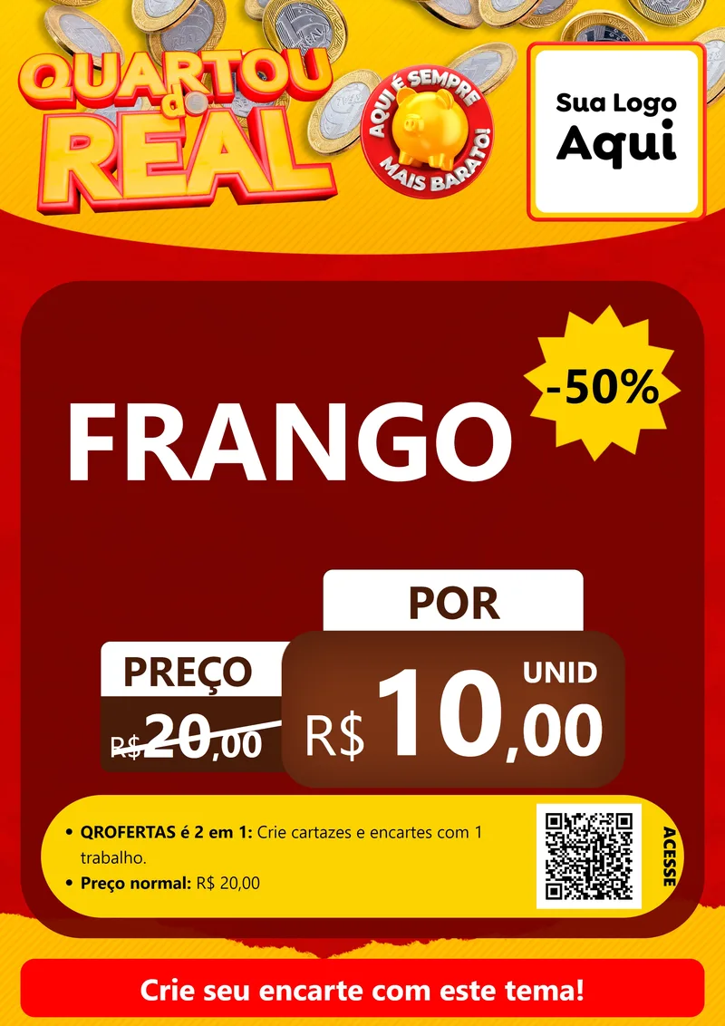 Modelo de Cartaz para Cartaz A4 Vertical com o tema Quartou do Real para Assados