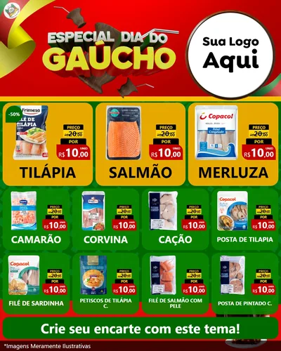 Modelo de Rede Social para Feed Instagram com o tema Especial Dia do Gaúcho para Peixaria
