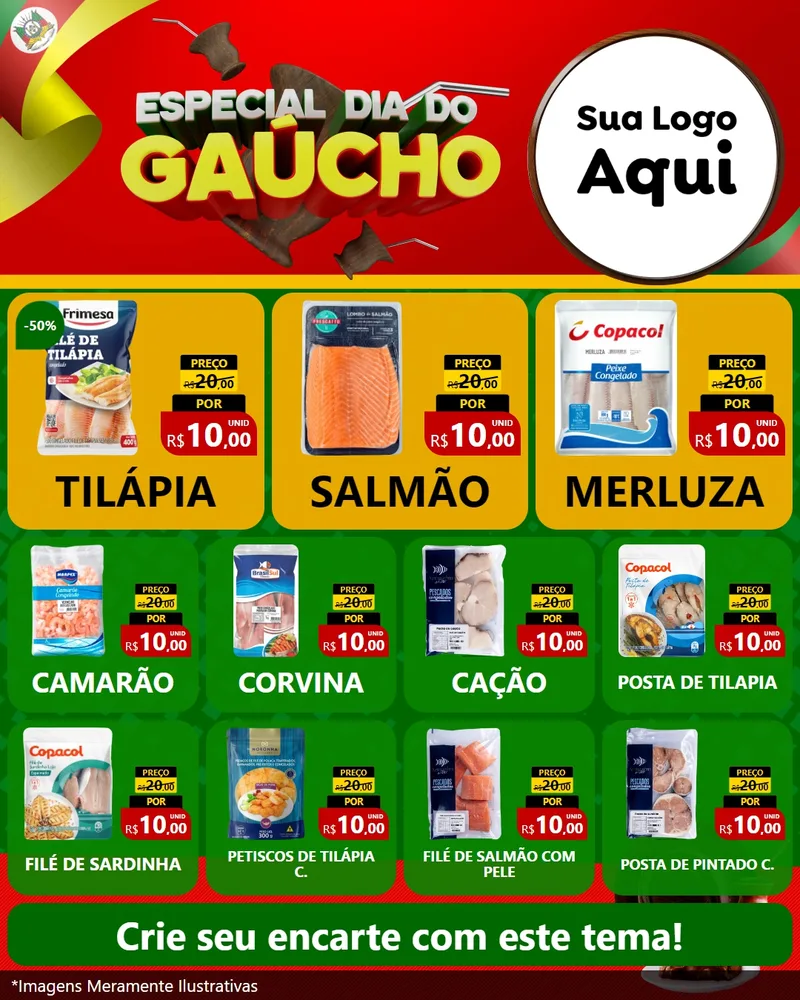 Modelo de Rede Social para Feed Instagram com o tema Especial Dia do Gaúcho para Peixaria