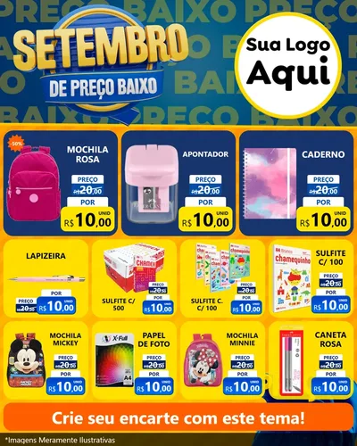 Modelo de Rede Social para Feed Instagram com o tema Setembro De Preço Baixo para Papelaria