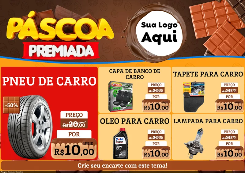 Modelo de Encarte para Encarte A4 Horizontal com o tema Páscoa Premiada para Auto peças