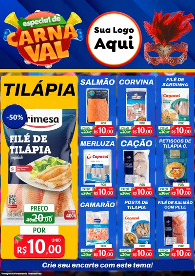 Modelo de Encarte para Encarte A4 Vertical com o tema Especial de Carnaval para Peixaria