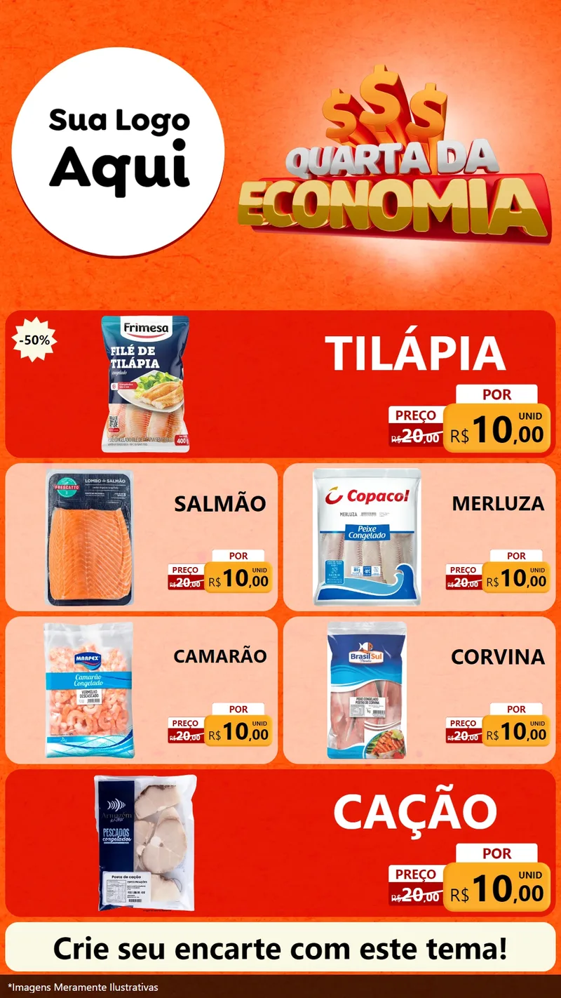 Modelo de TV para TV Vertical com o tema Quarta da Economia para Peixaria