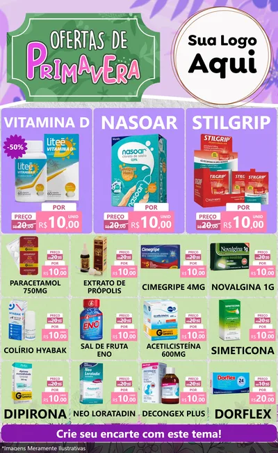 Modelo de Encarte para Encarte Grande com o tema Ofertas de Primavera para Farmácia