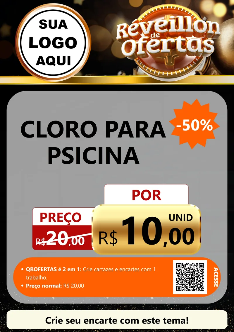 Modelo de Cartaz para Cartaz A4 Vertical com o tema Réveillon de Ofertas para Produtos para Piscina