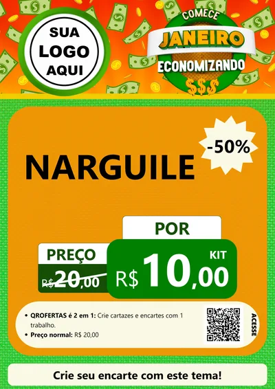 Modelo de Cartaz para Cartaz A4 Vertical com o tema Comece Janeiro Economizando para Tabacaria