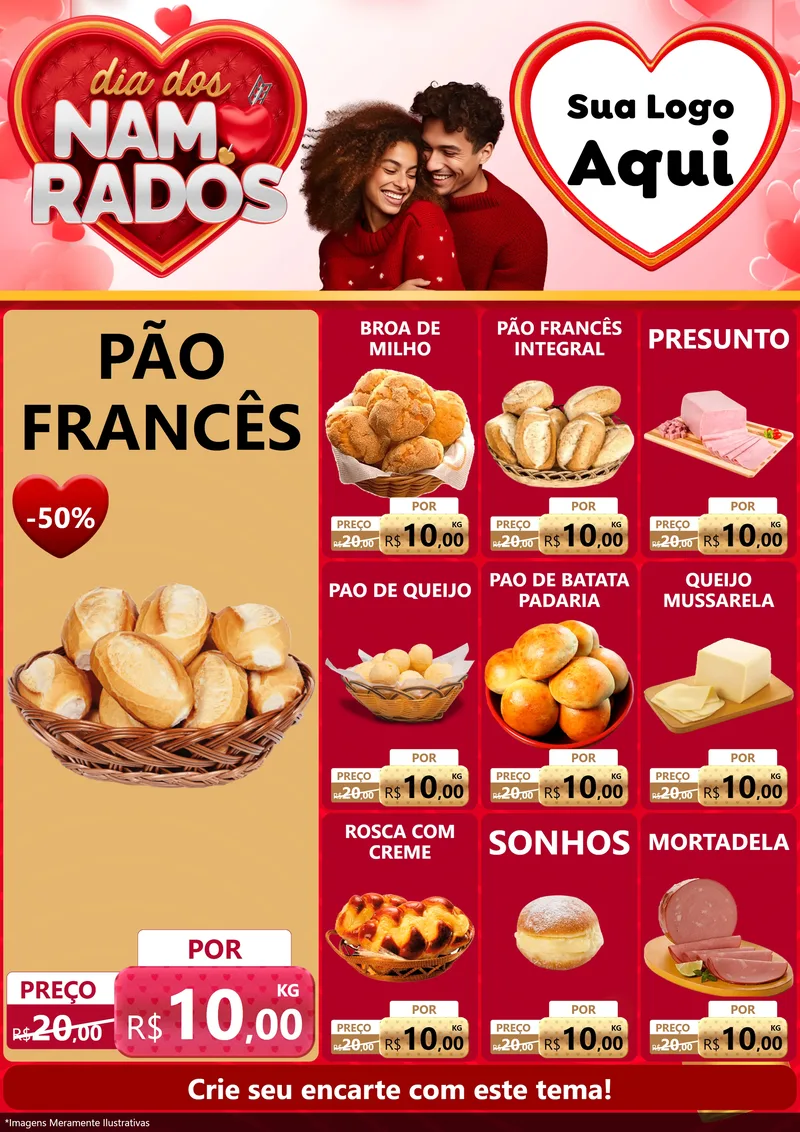 Modelo de Encarte para Encarte A4 Vertical com o tema Dia dos Namorados para Padaria