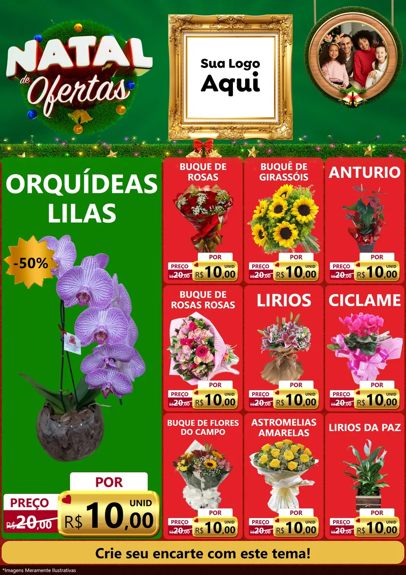 Modelo de Encarte para Encarte A4 Vertical com o tema Natal de Ofertas para Floricultura e jardim