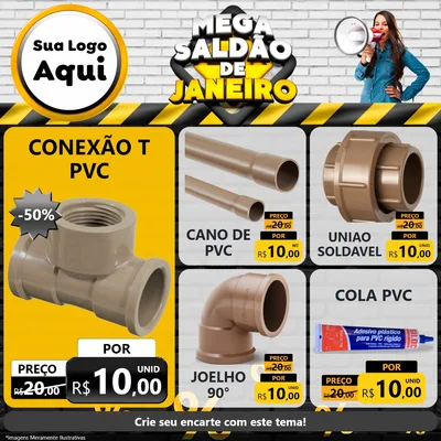 Modelo de Rede Social para Feed Facebook com o tema Mega Saldão de Janeiro para Tubos e conexões