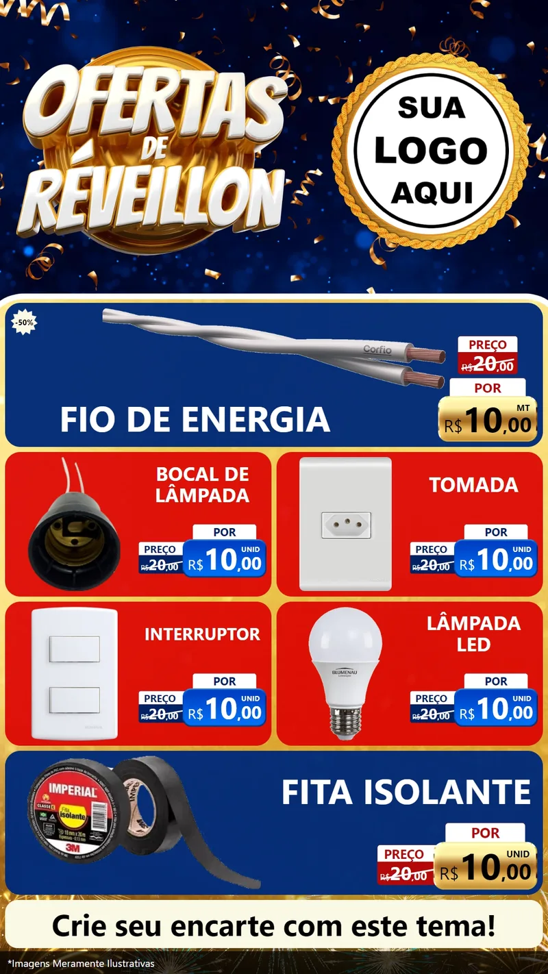 Modelo de TV para TV Vertical com o tema Ofertas de Réveillon para Materiais Elétricos