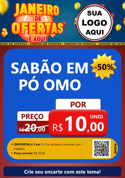Modelo de Cartaz para Cartaz A4 Vertical com o tema Janeiro de Ofertas É Aqui! para Produtos de Limpeza