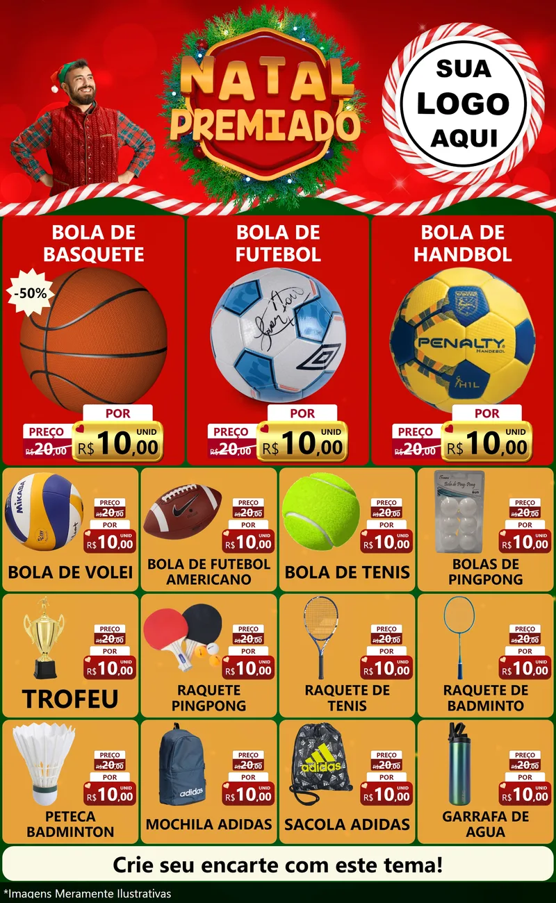 Modelo de Encarte para Encarte Grande com o tema Natal Premiado para Artigos Esportivos