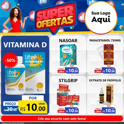 Modelo de Rede Social para Feed Facebook com o tema Super Ofertas para Farmácia
