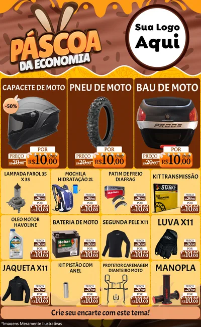 Modelo de Encarte para Encarte Grande com o tema Páscoa da Economia para Moto peças