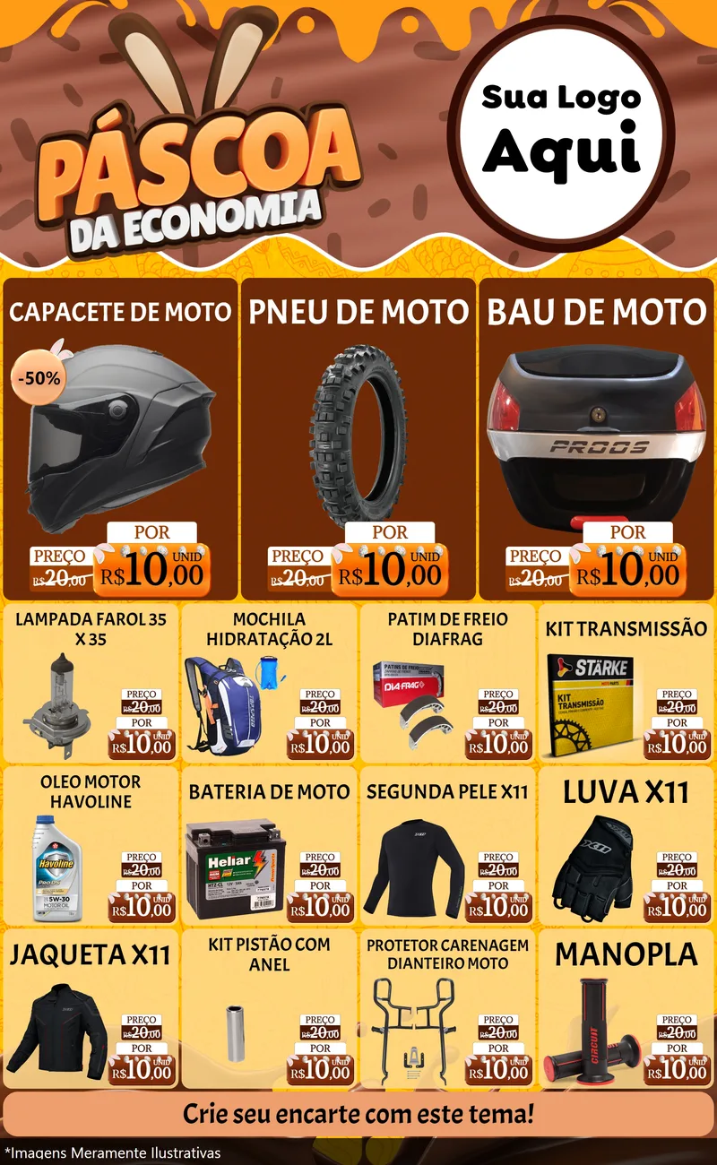 Modelo de Encarte para Encarte Grande com o tema Páscoa da Economia para Moto peças
