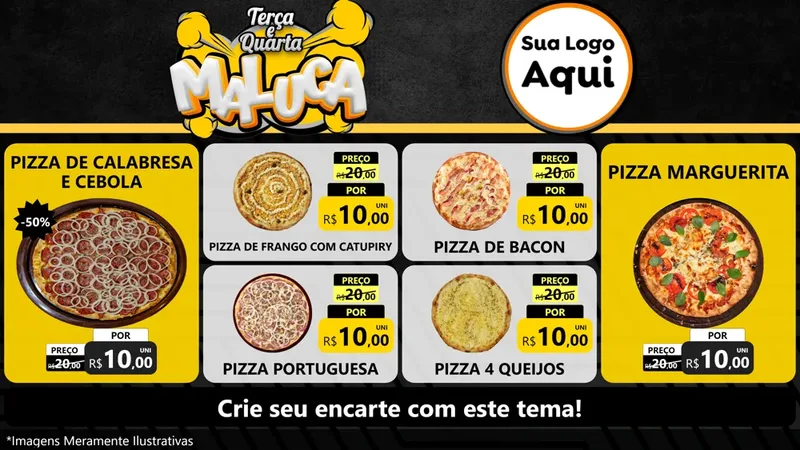 Modelo de TV para TV Horizontal com o tema Terça e Quarta Maluca para Pizzaria