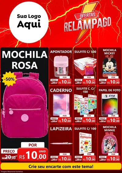 Modelo de Encarte para Encarte A4 Vertical com o tema Ofertas Relâmpago para Papelaria