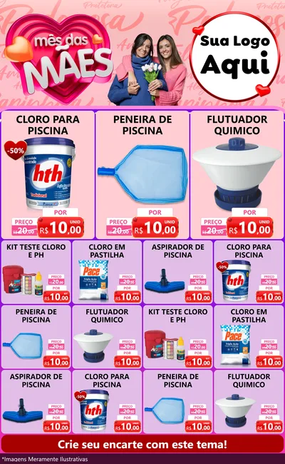 Modelo de Encarte para Encarte Grande com o tema Mês Das Mães para Produtos para Piscina
