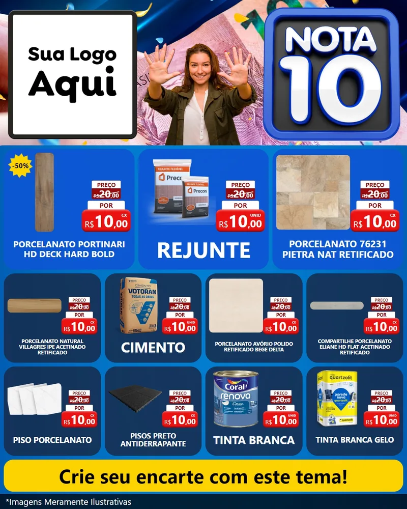 Modelo de Rede Social para Feed Instagram com o tema Nota 10 para Pisos e revestimentos