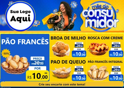 Modelo de Encarte para Encarte A4 Horizontal com o tema Mês do Consumidor para Padaria