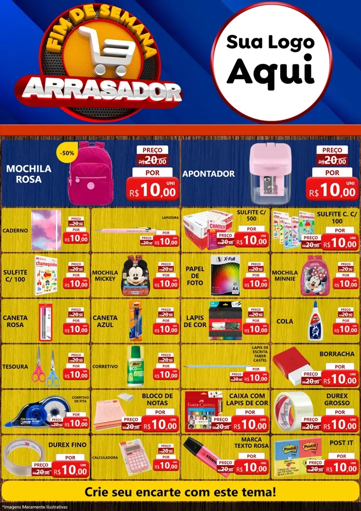 Modelo de Encarte para Encarte A4 Vertical com o tema Fim De Semana Arrasador para Papelaria