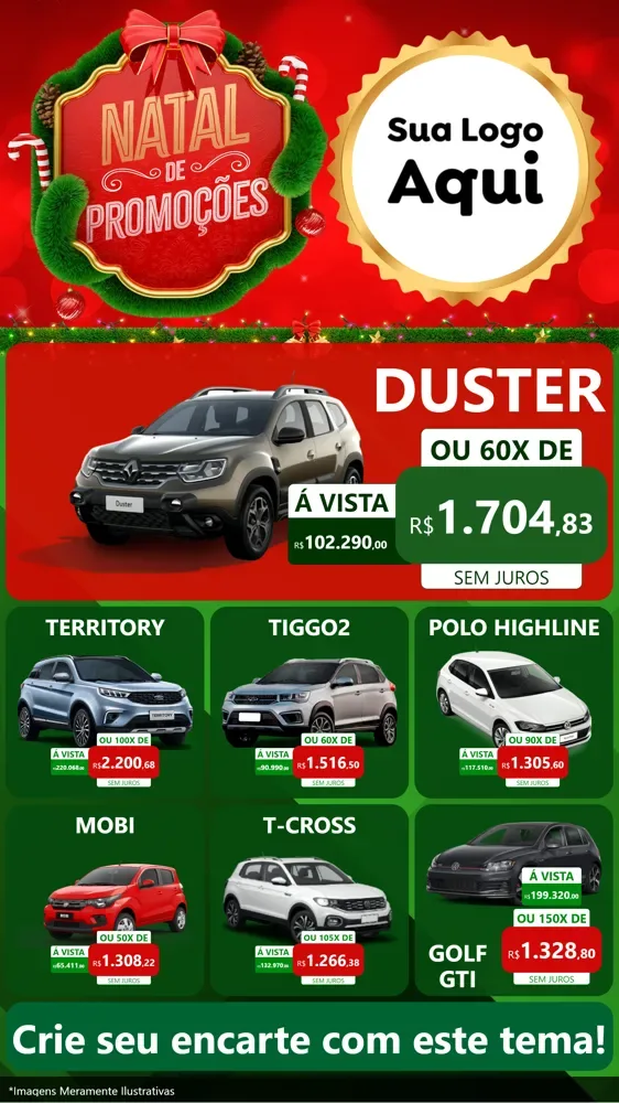 Modelo de Rede Social para Stories com o tema Natal de Promoções para Concessionaria de Carros