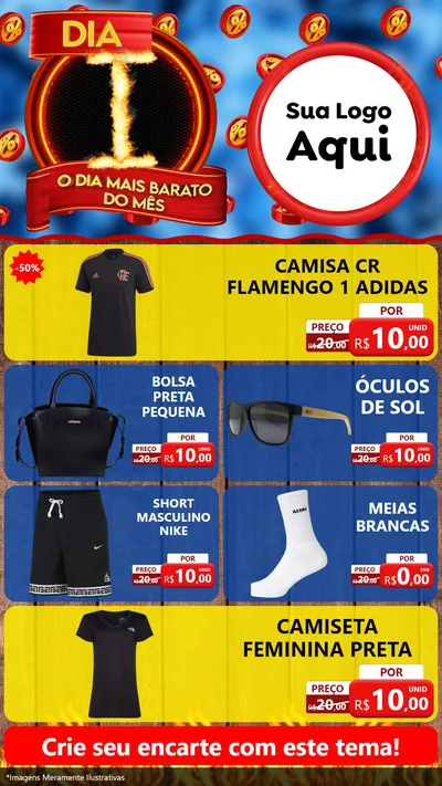 Modelo de TV para TV Vertical com o tema Dia I - O Dia Mais Barato Do Mês para Roupas e acessórios