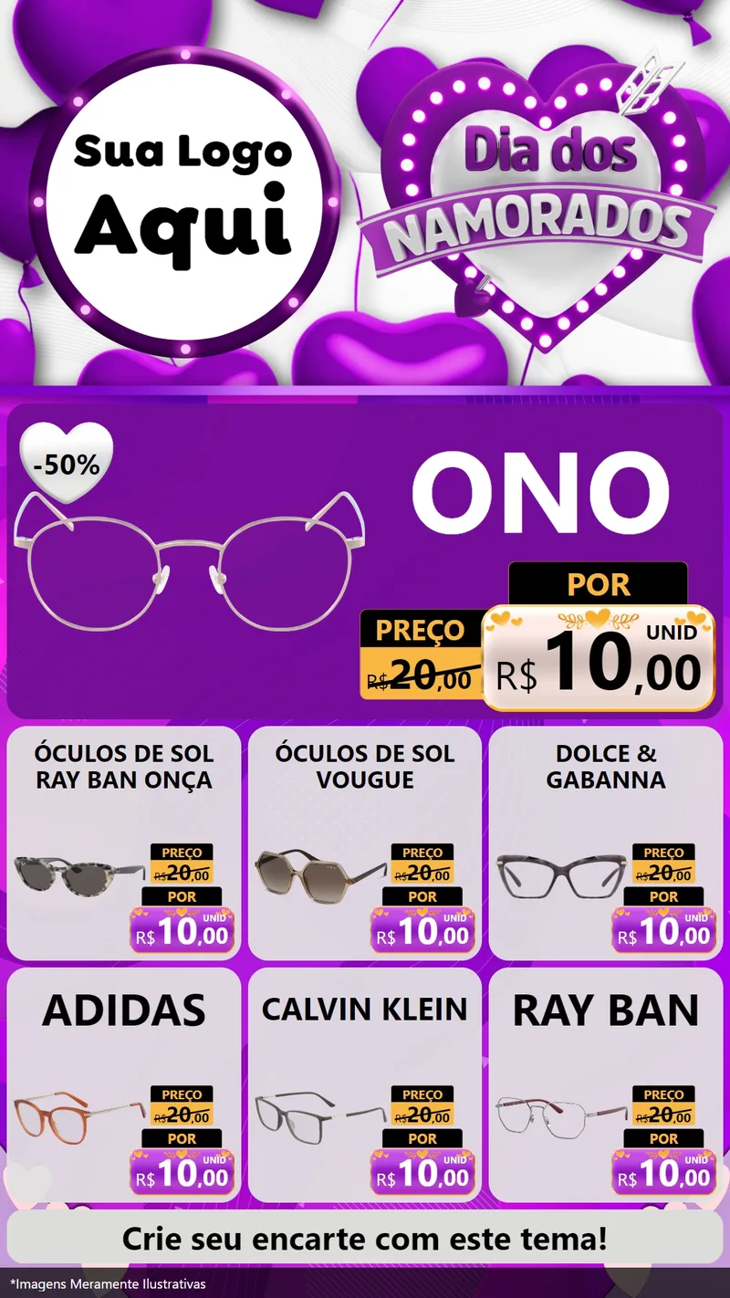 Modelo de Rede Social para Stories com o tema Dia dos Namorados para Óticas
