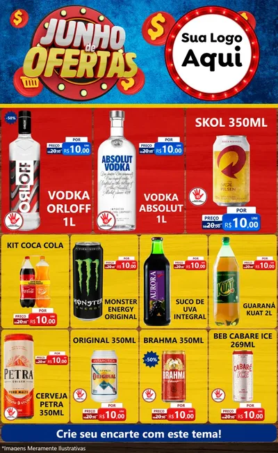 Modelo de Encarte para Encarte Grande com o tema Junho de Ofertas para Distribuidora de bebidas