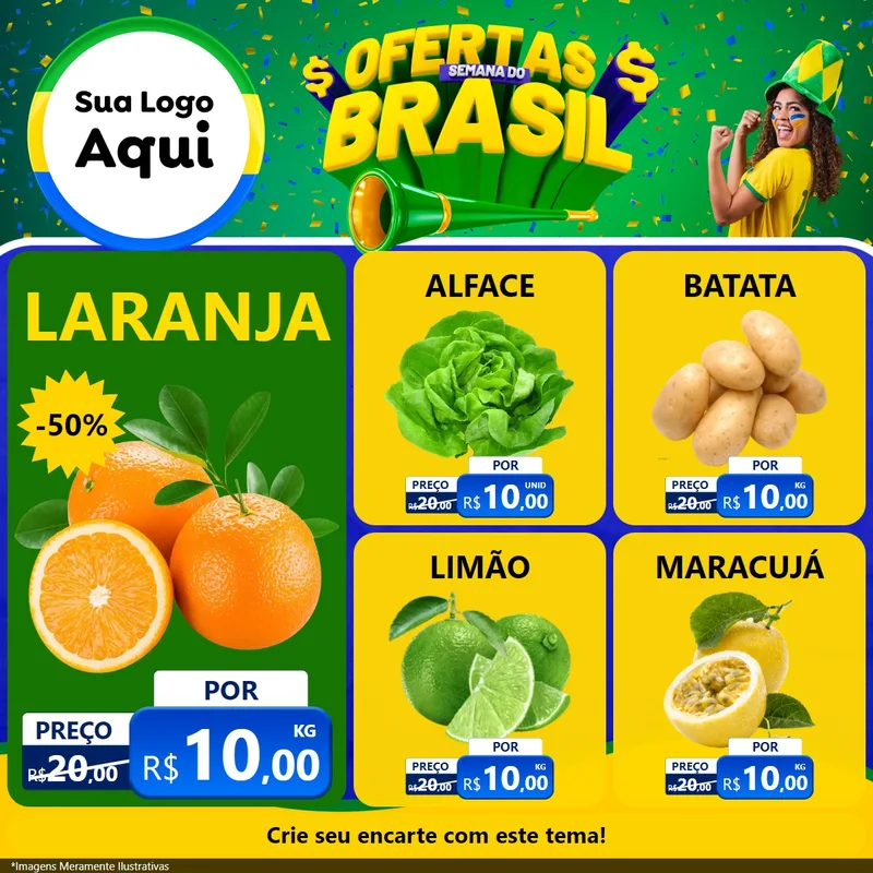 Modelo de Rede Social para Feed Facebook com o tema Ofertas Semana do Brasil para Hortifrúti