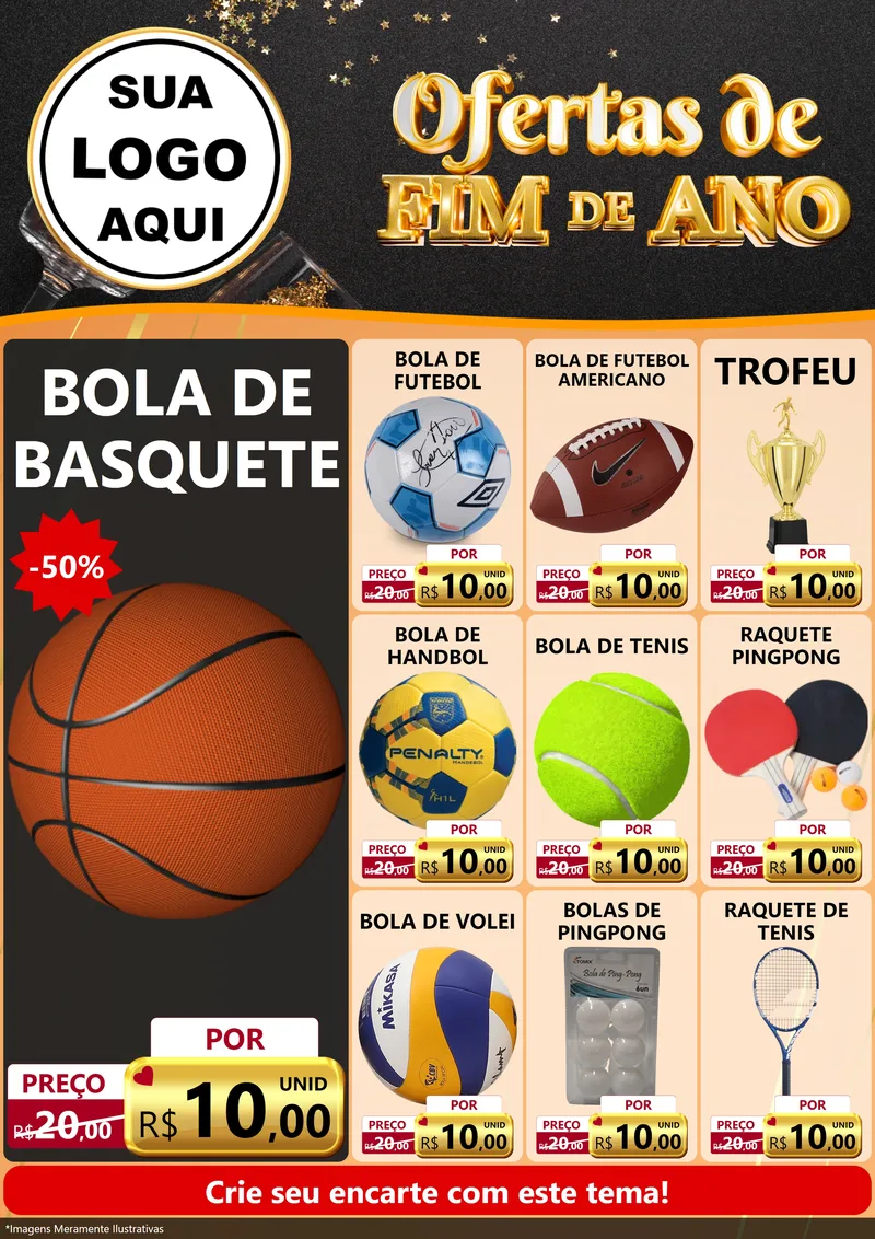 Modelo de Encarte para Encarte A4 Vertical com o tema Ofertas de Fim de Ano para Artigos Esportivos