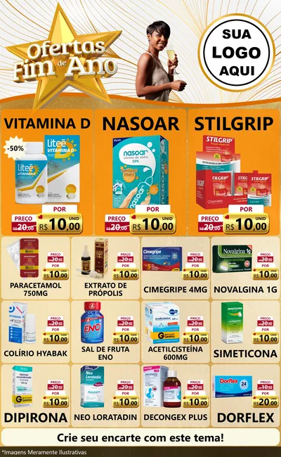 Modelo de Encarte para Encarte Grande com o tema Ofertas Fim de Ano para Farmácia