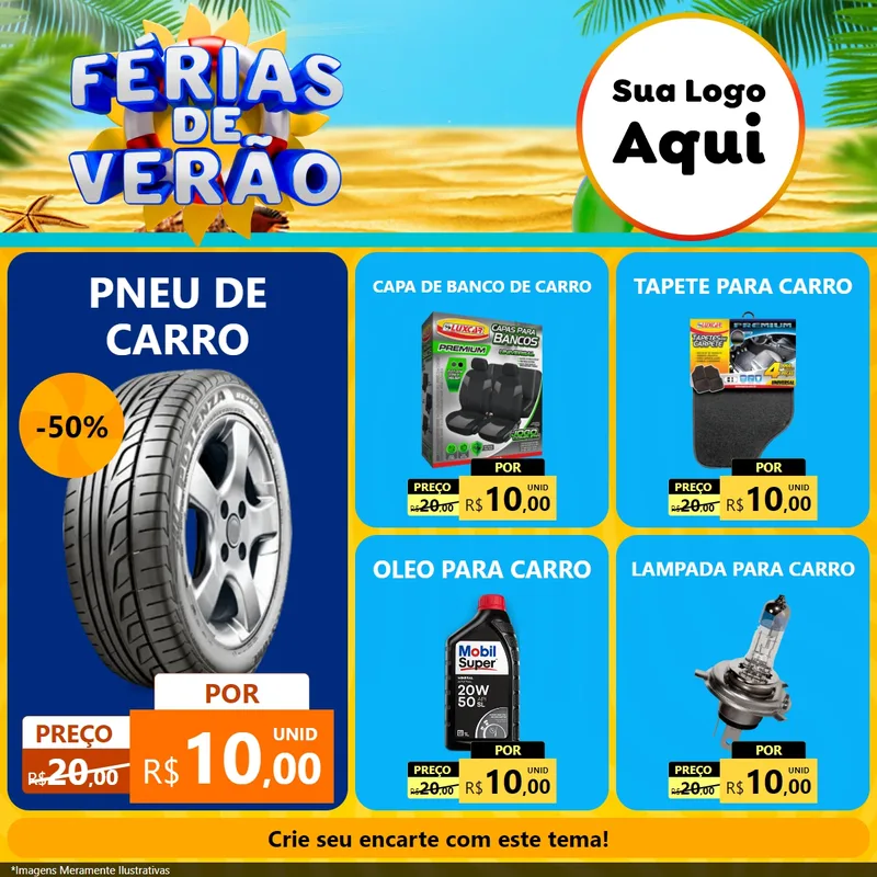 Modelo de Rede Social para Feed Facebook com o tema Férias de Verão para Auto peças